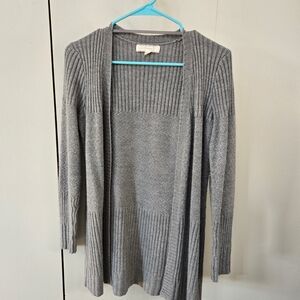 Women's Open-Front Gray Ribbed Cardigan Sweater